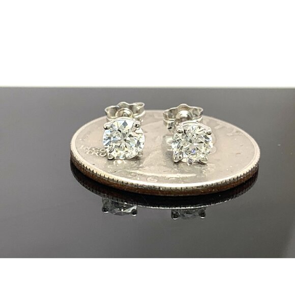 Diamond Earrings Platinum GIA Certified 1.00ctw VS2 H Natural Stud Push Back - Picture 3 of 14